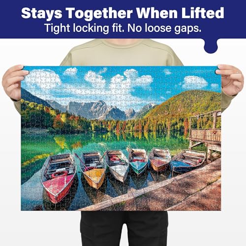 BenBen 1000 Piece Fusine Lake Jigsaw Puzzle – Letters on Back for Easy Sorting, Premium Cardboard, 26.63" x 19.25" Finished Size
