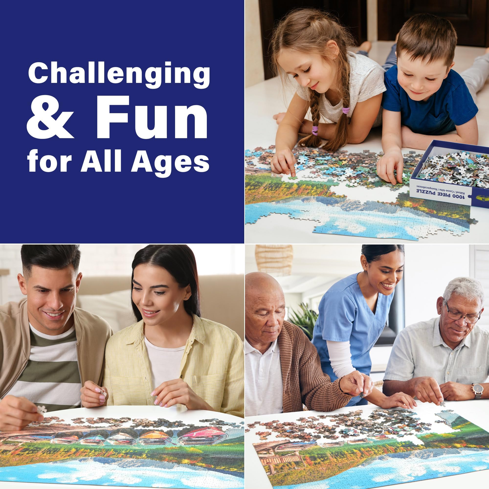 BenBen 1000 Piece Fusine Lake Jigsaw Puzzle – Letters on Back for Easy Sorting, Premium Cardboard, 26.63" x 19.25" Finished Size