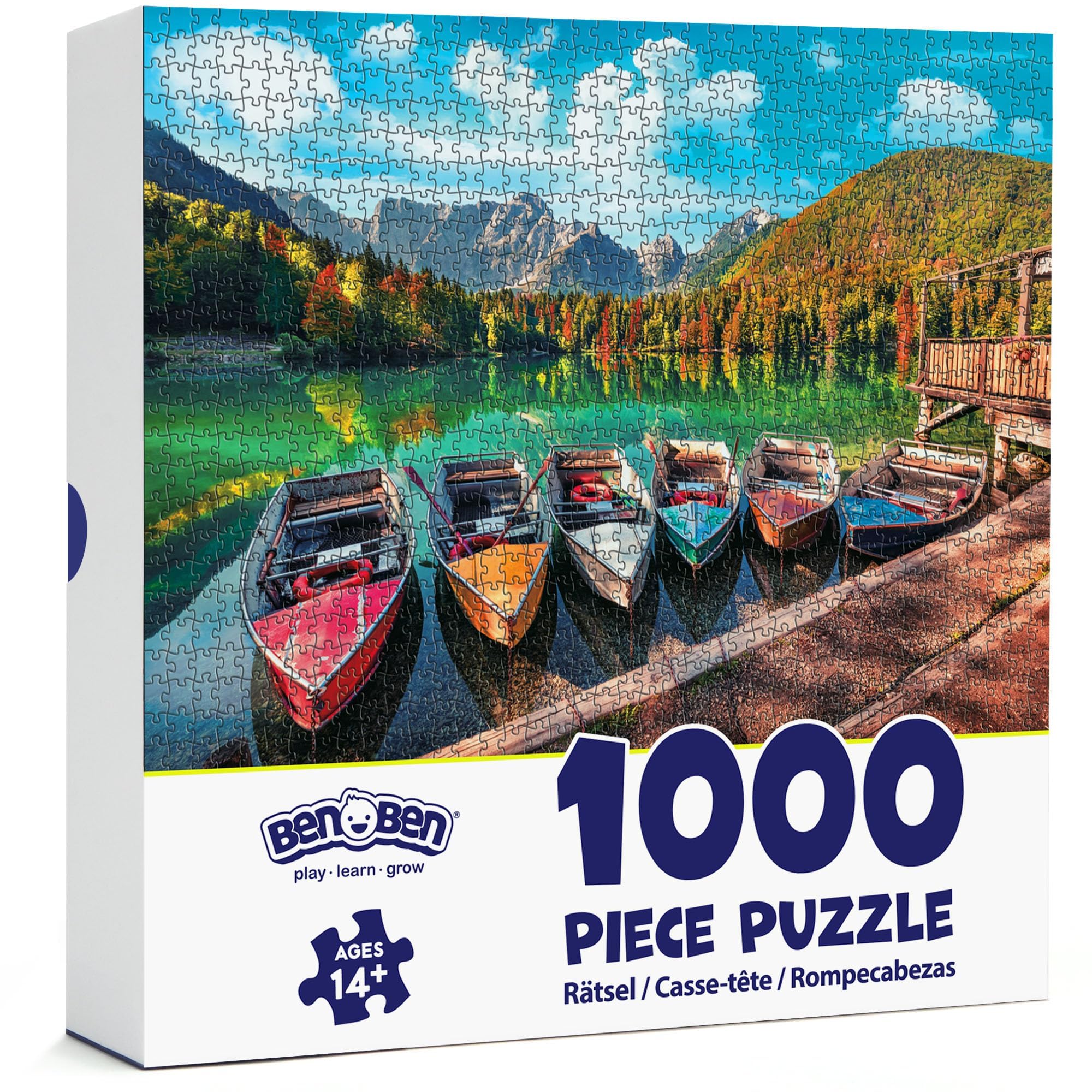 BenBen 1000 Piece Fusine Lake Jigsaw Puzzle – Letters on Back for Easy Sorting, Premium Cardboard, 26.63" x 19.25" Finished Size