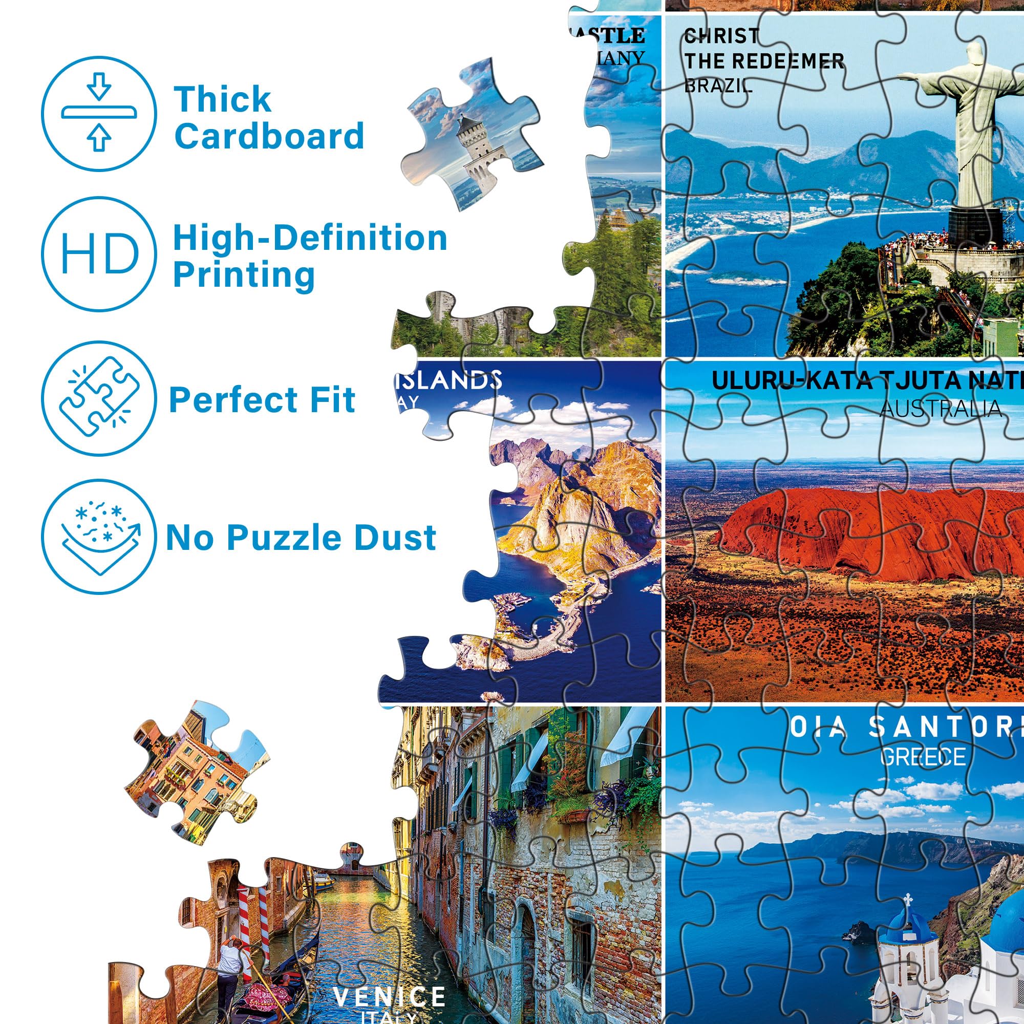 BenBen 1000-Piece Jigsaw: 56 World Landmarks – Travel Poster Puzzle