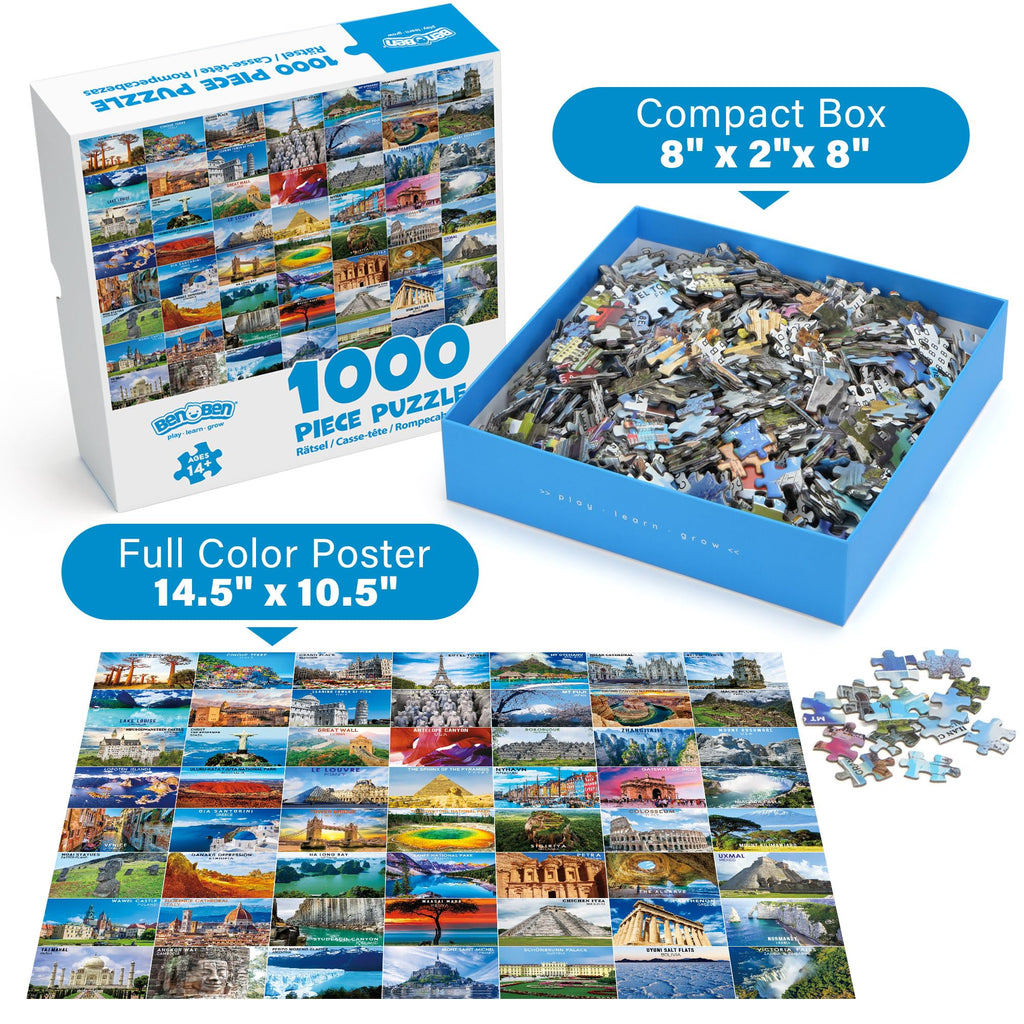 BenBen 1000-Piece Jigsaw: 56 World Landmarks – Travel Poster Puzzle