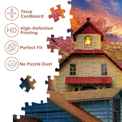 BenBen 1000 Piece Sunset Lighthouse Jigsaw Puzzle – Premium Quality, Letters on Back, Poster Included
