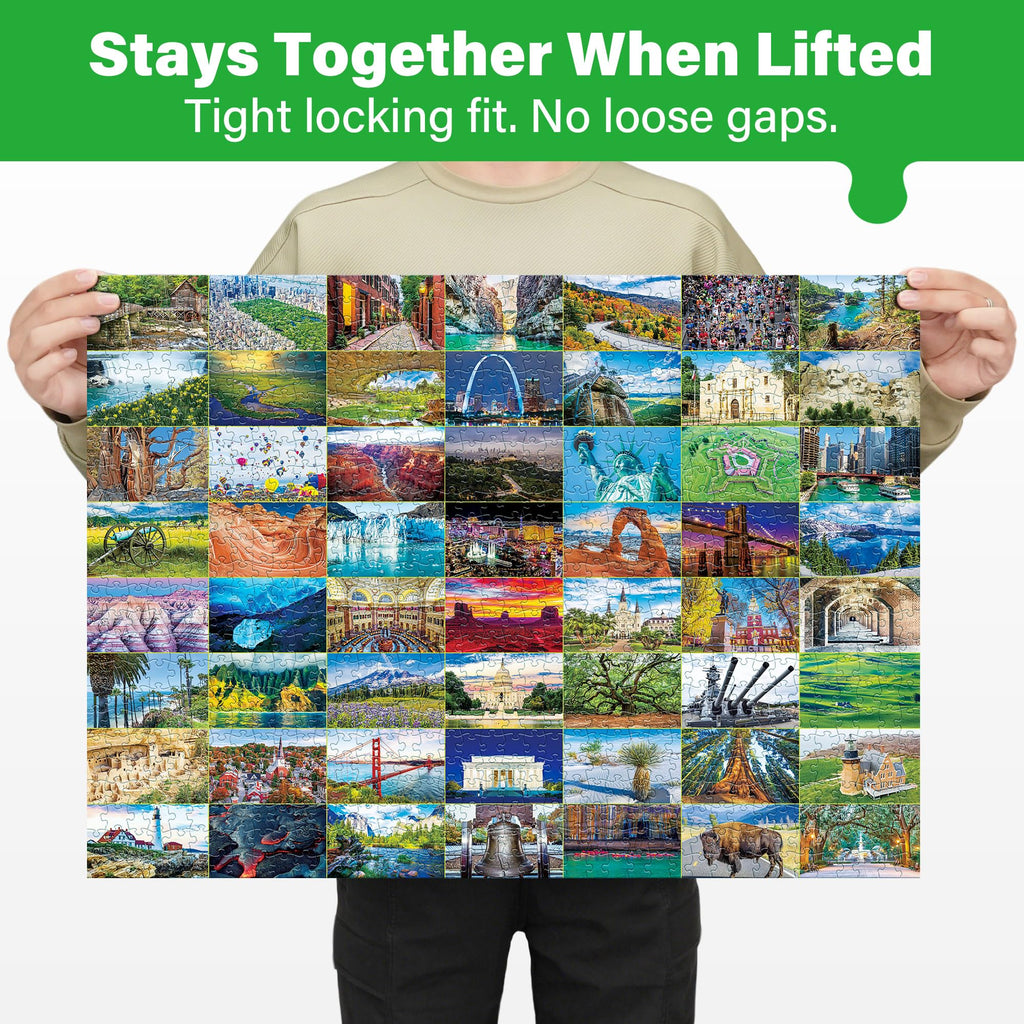 BenBen 1000-Piece USA Landmarks Puzzle – 56 National Parks & Iconic Sites with Pattern Hints on Back