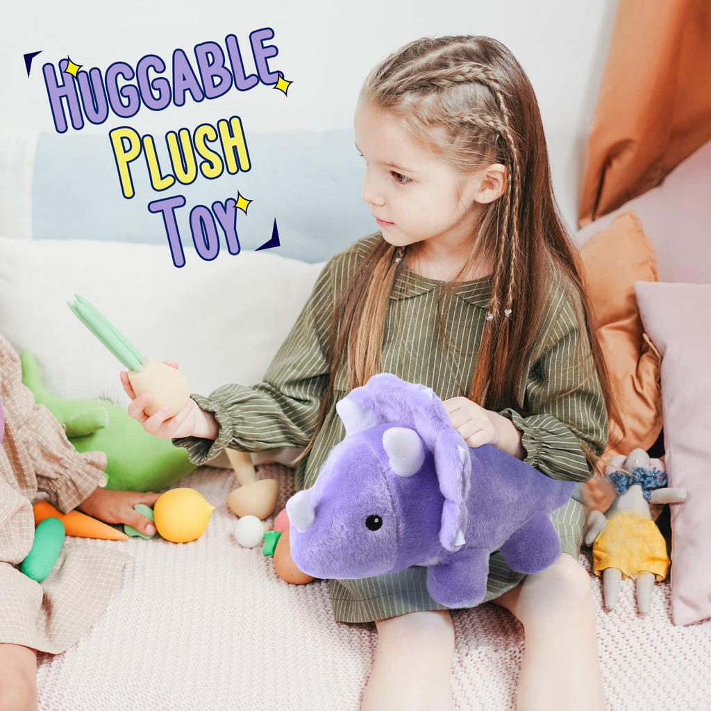 BenBen 13-Inch Purple Triceratops Plush – Soft Dinosaur Stuffed Toy for Kids