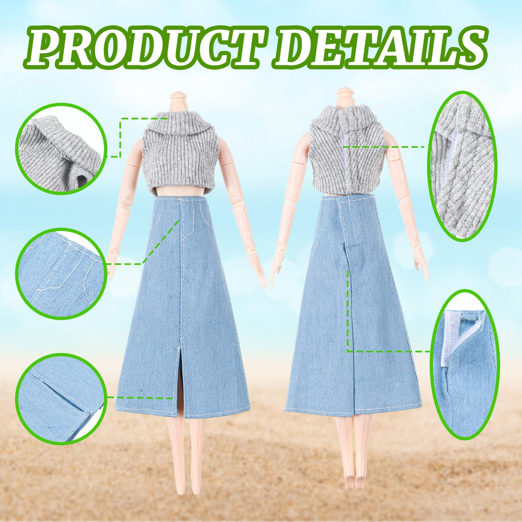 Bencailor 8-Piece Doll Clothing Set for 11.8-Inch Dolls - Summer Tops, Denim Pants & Dresses in Vibrant Colors
