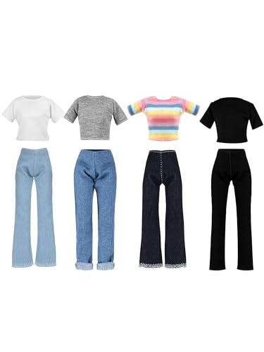 Bencailor 8-Piece Summer Doll Clothes Set for 11.5-Inch Dolls – Casual Tops and Denim Pants