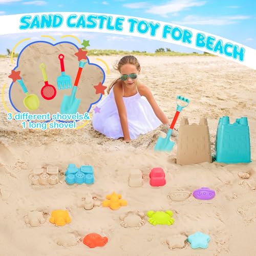 BeneFine 14-Piece Beach Toys Set – Castle Bucket, Shovels, Sea Animal & Traffic Sand Molds, Outdoor Fun for Kids