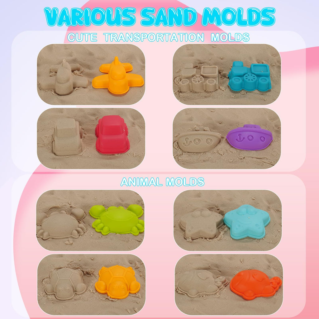 BeneFine 14-Piece Beach Toys Set – Castle Bucket, Shovels, Sea Animal & Traffic Sand Molds, Outdoor Fun for Kids