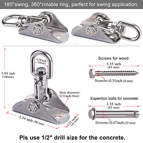 BeneLabel 304 Stainless Steel Ceiling Swing Mount - 1000 lb Capacity, 360° Swivel Hook for Hammock Chair, Punching Bag, Yoga Swing