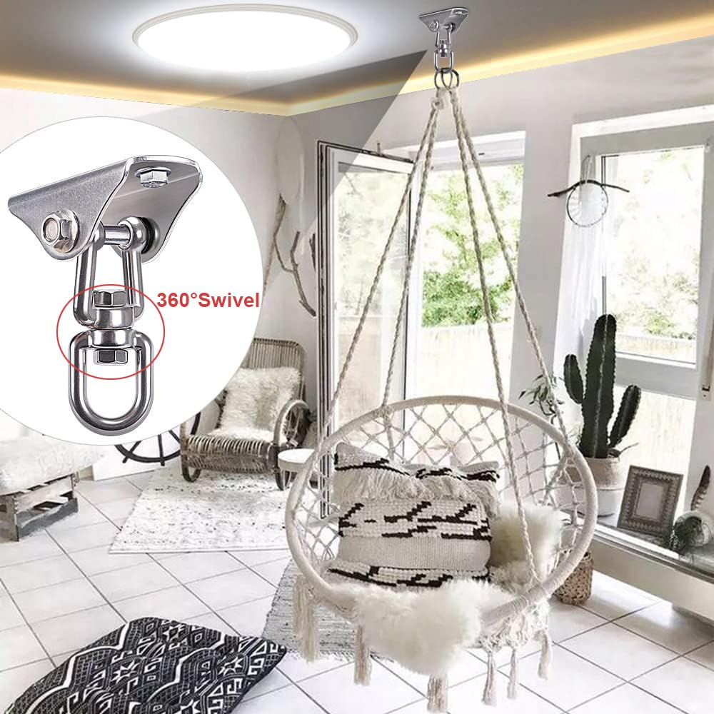 BeneLabel 304 Stainless Steel Ceiling Swing Mount - 1000 lb Capacity, 360° Swivel Hook for Hammock Chair, Punching Bag, Yoga Swing