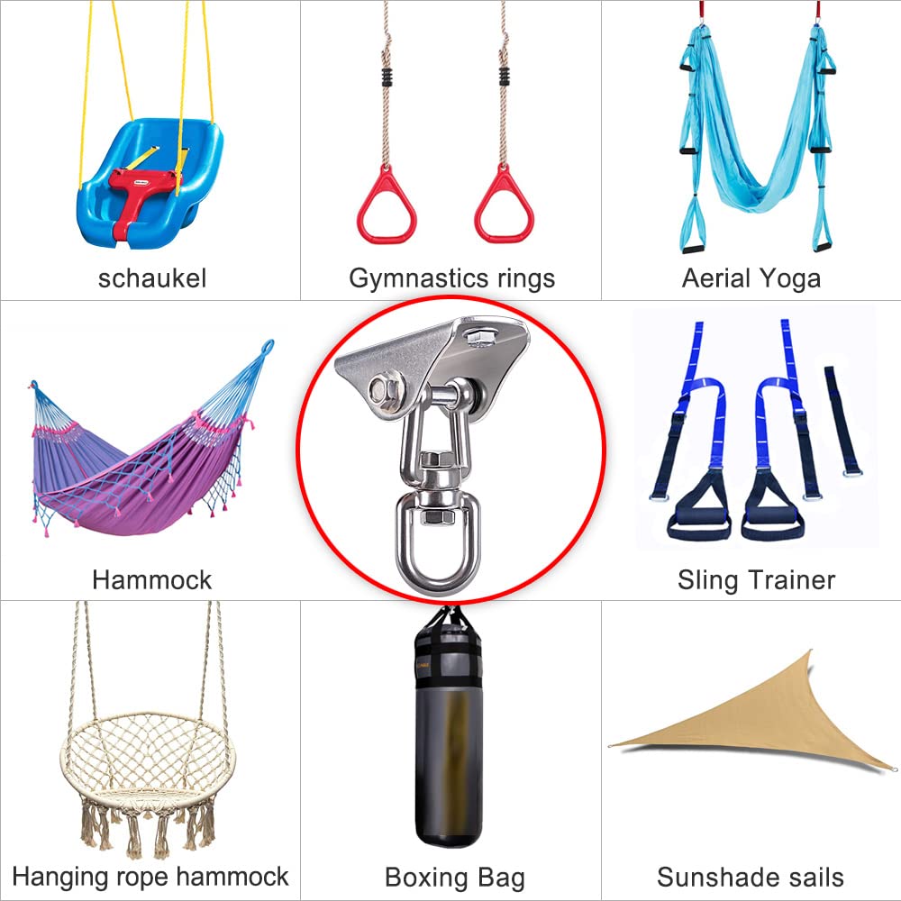 BeneLabel 304 Stainless Steel Ceiling Swing Mount - 1000 lb Capacity, 360° Swivel Hook for Hammock Chair, Punching Bag, Yoga Swing