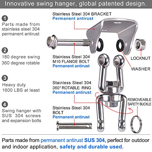 BeneLabel 360° Swivel Ceiling Mount Swing Hangers – 1000LB Capacity Stainless Steel Hardware for Hammocks, Punching Bags, and Yoga Swings
