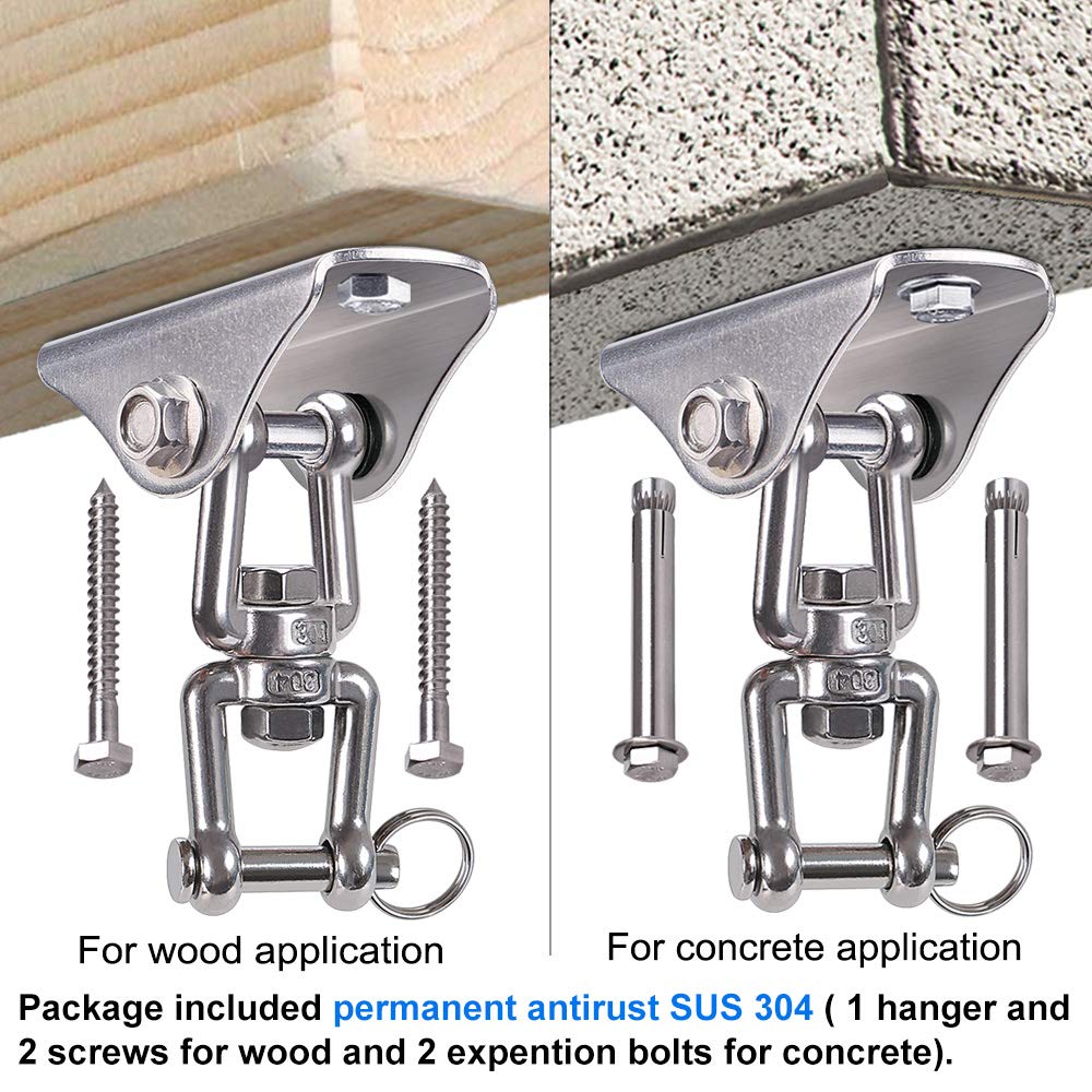 BeneLabel 360° Swivel Ceiling Mount Swing Hangers – 1000LB Capacity Stainless Steel Hardware for Hammocks, Punching Bags, and Yoga Swings
