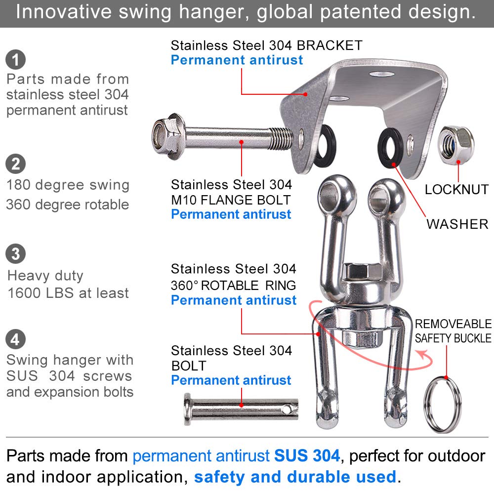 BeneLabel 360° Swivel Ceiling Mount Swing Hangers – 1000LB Capacity Stainless Steel Hardware for Hammocks, Punching Bags, and Yoga Swings