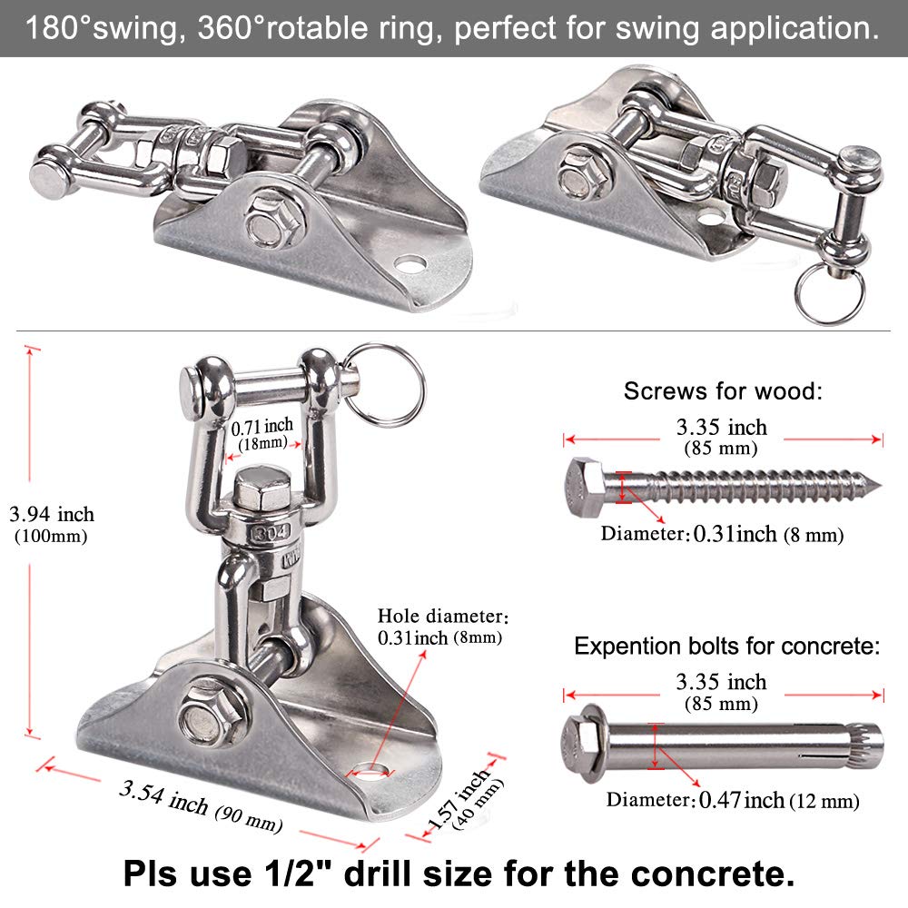 BeneLabel 360° Swivel Ceiling Mount Swing Hangers – 1000LB Capacity Stainless Steel Hardware for Hammocks, Punching Bags, and Yoga Swings