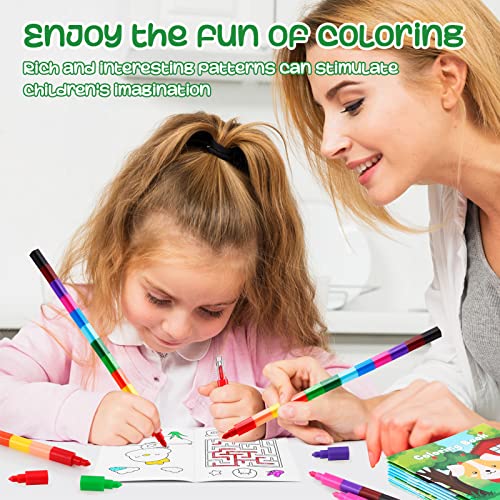 BenLouis 12 Farm Animals Mini Coloring Books with 12 Stacking Crayons for Kids Party Favors and Travel