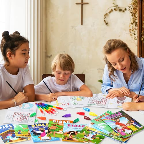 BenLouis 24 Christian Mini Coloring Books Bulk – 72 Bible Verse Patterns for Kids Party Favors & Travel