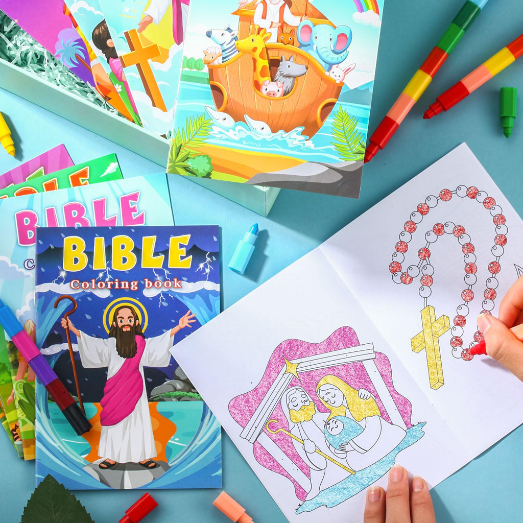 BenLouis 24 Christian Mini Coloring Books Bulk – 72 Bible Verse Patterns for Kids Party Favors & Travel