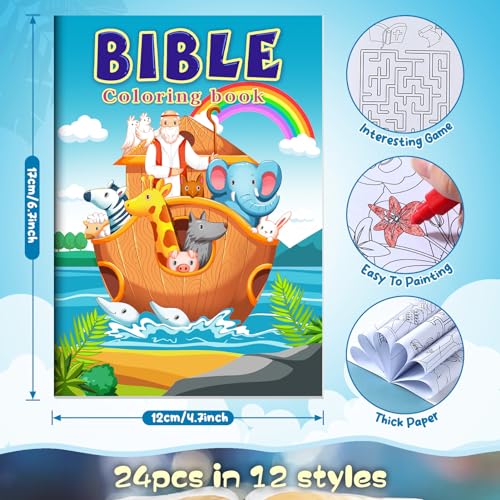 BenLouis 24 Christian Mini Coloring Books Bulk – 72 Bible Verse Patterns for Kids Party Favors & Travel