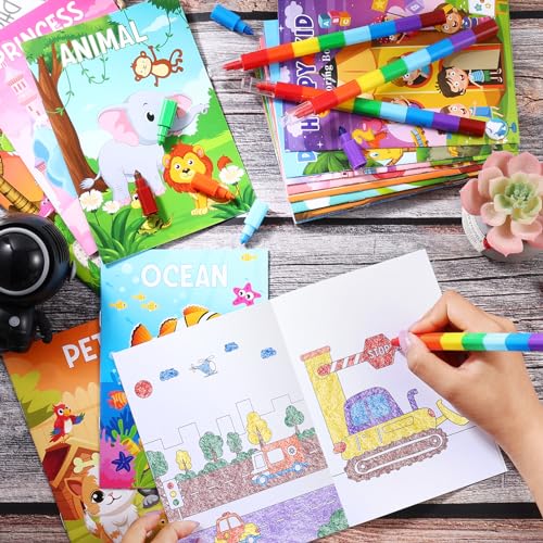 BenLouis 24 Mini Coloring Books Bulk – Small Activity Books for Kids Ages 4-12, Party Favors, Goodie Bags, Travel, 12 Styles, 6 Pages Each