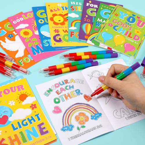 BenLouis 24 Pack Bible Verses Mini Coloring Books for Kids - 72 Patterns, Christian Party Favors, Sunday School Goodie Bag Fillers