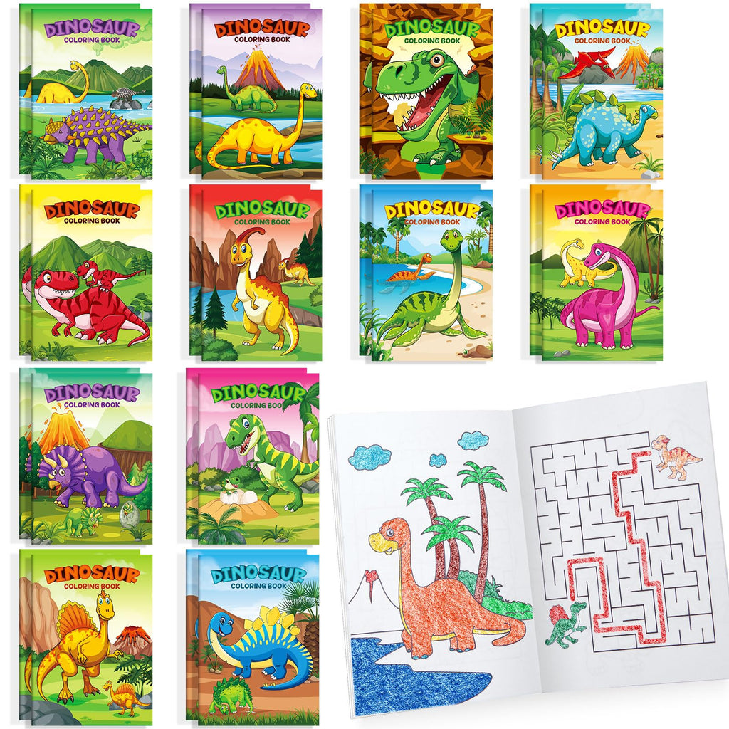 BenLouis 24-Pack Dinosaur Mini Coloring Books - Small Activity Books for Kids, Dino Party Favors, Goodie Bag Stuffers