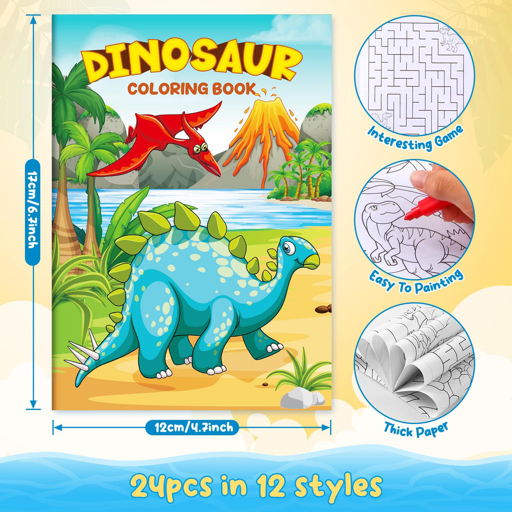 BenLouis 24-Pack Dinosaur Mini Coloring Books - Small Activity Books for Kids, Dino Party Favors, Goodie Bag Stuffers