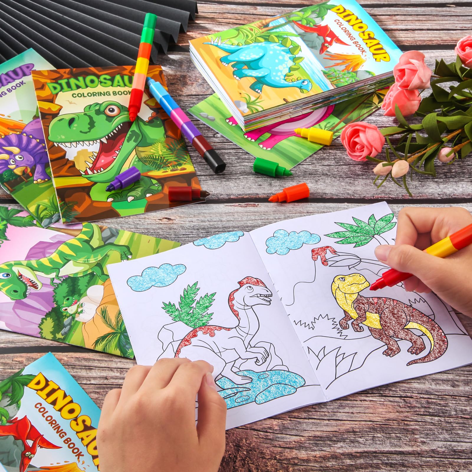 BenLouis 24-Pack Dinosaur Mini Coloring Books - Small Activity Books for Kids, Dino Party Favors, Goodie Bag Stuffers