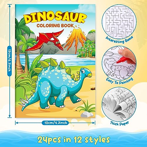 BenLouis 24-Pack Dinosaur Mini Coloring Books - Small Activity Books for Kids, Dino Party Favors, Goodie Bag Stuffers
