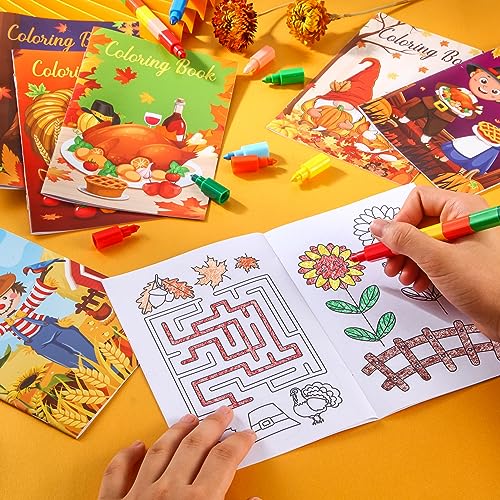 BenLouis 24-Pack Fall Mini Coloring Books for Kids – Autumn Harvest Party Favors, 12 Styles, 72 Patterns