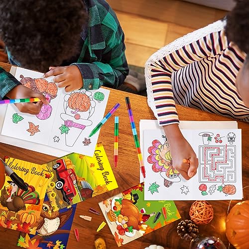 BenLouis 24-Pack Fall Mini Coloring Books for Kids – Autumn Harvest Party Favors, 12 Styles, 72 Patterns
