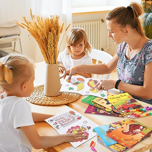 BenLouis 24-Pack Fall Mini Coloring Books for Kids – Autumn Harvest Party Favors, 12 Styles, 72 Patterns