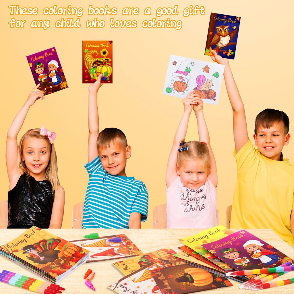 BenLouis 24-Pack Fall Mini Coloring Books for Kids – Autumn Harvest Party Favors, 12 Styles, 72 Patterns