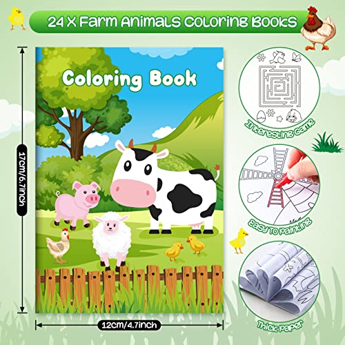 BenLouis 24 Pack Farm Animals Mini Coloring Books - Bulk Party Favors for Kids
