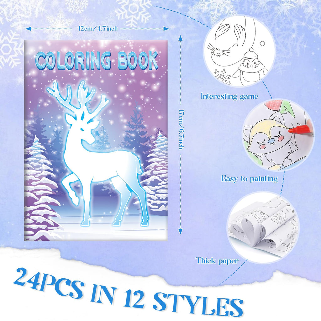 BenLouis 24 Pack Frozen Mini Coloring Books - 12 Styles, 72 Patterns - Winter Party Favors for Kids