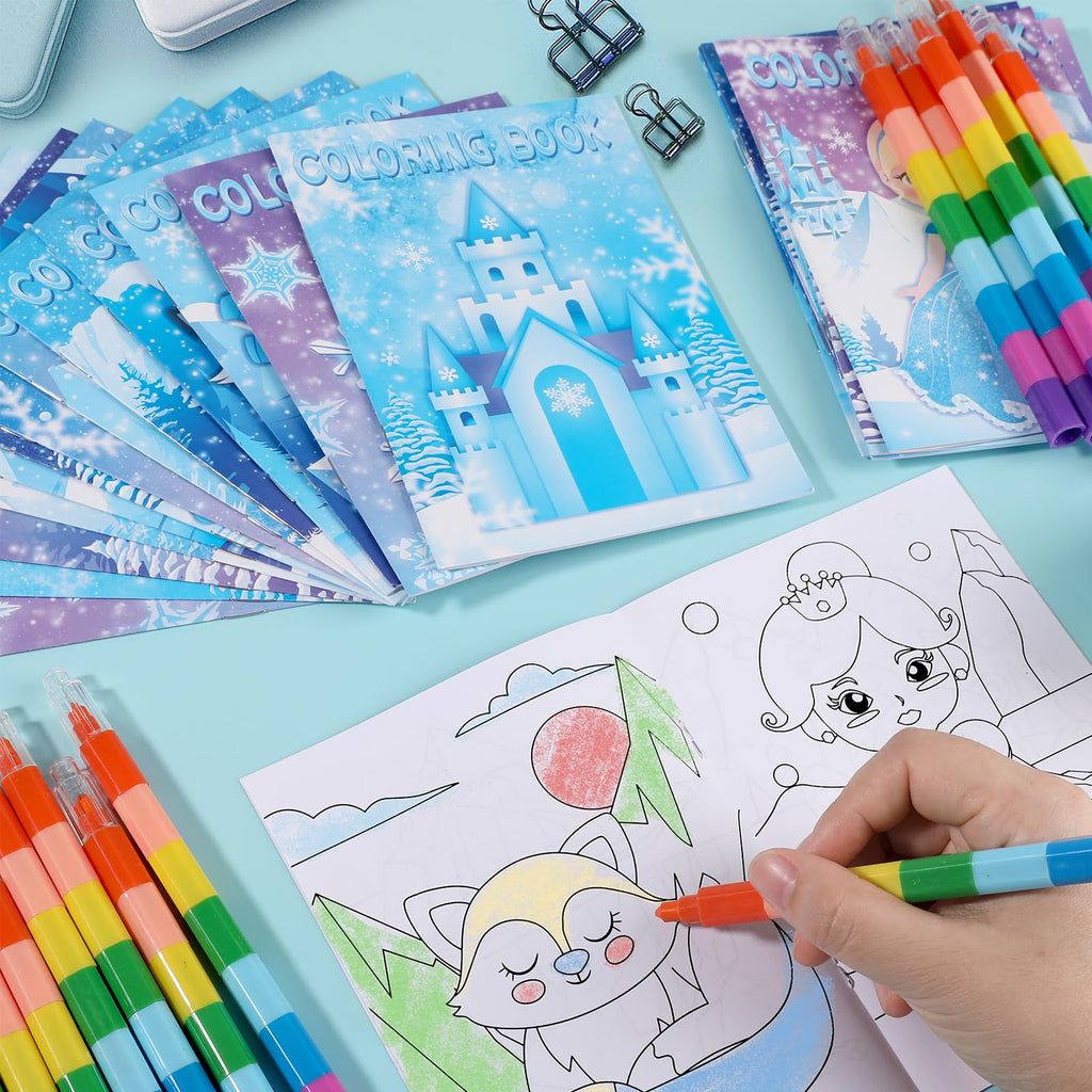 BenLouis 24 Pack Frozen Mini Coloring Books - 12 Styles, 72 Patterns - Winter Party Favors for Kids