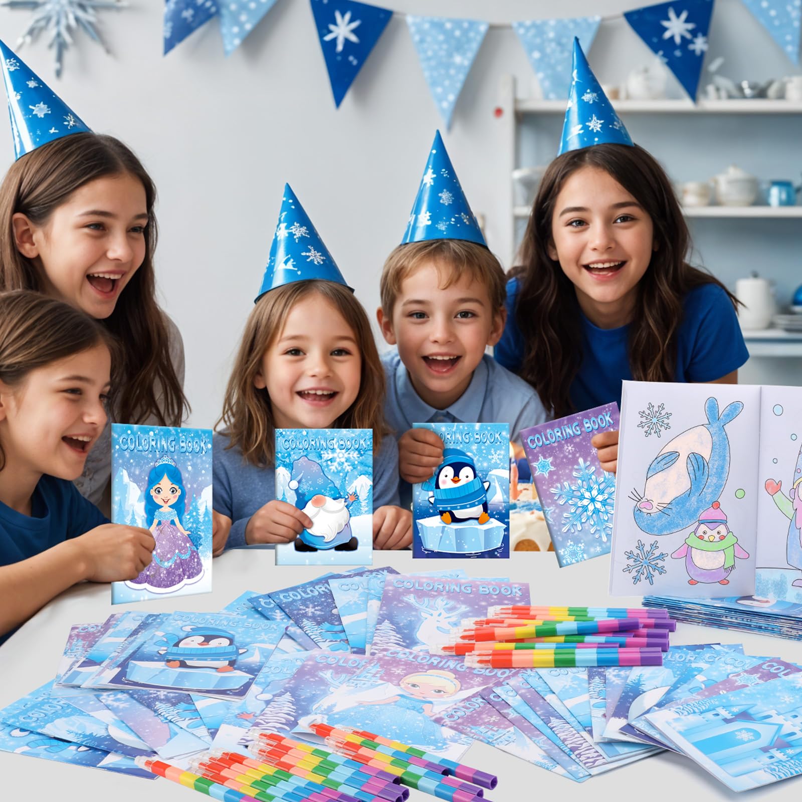 BenLouis 24 Pack Frozen Mini Coloring Books - 12 Styles, 72 Patterns - Winter Party Favors for Kids
