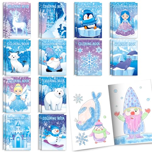BenLouis 24 Pack Frozen Mini Coloring Books - 12 Styles, 72 Patterns - Winter Party Favors for Kids