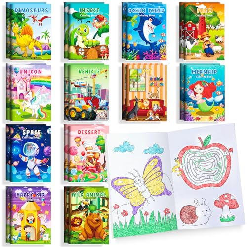 BenLouis 24-Pack Mini Coloring Books – 12 Styles, 72 Patterns for Kids Ages 4-12
