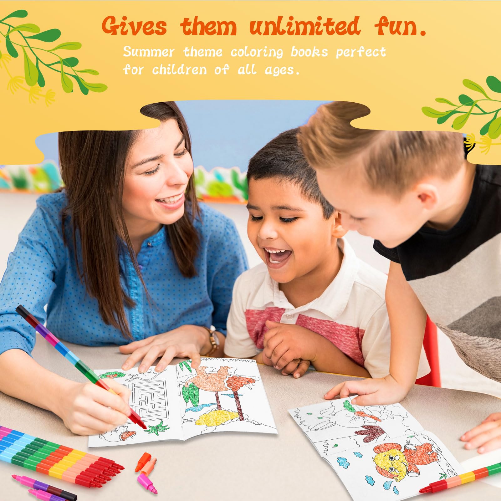 BenLouis 24-Pack Mini Coloring Books for Kids Ages 4-12 - Small Activity Books for Party Favors, Goodie Bags, Classroom, Travel (Animal Themes, 72 Patterns)