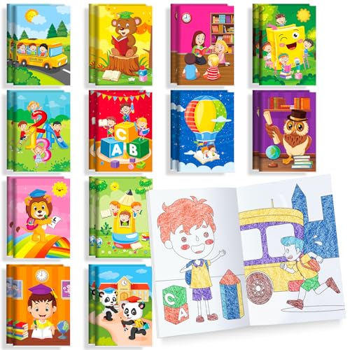 BenLouis 24-Pack Mini Coloring Books for Preschool & Kindergarten – Bulk Party Favors, 72 Patterns, 6.7x4.7 Inch Small Activity Books for Goodie Bags, Travel, Classroom Rewards
