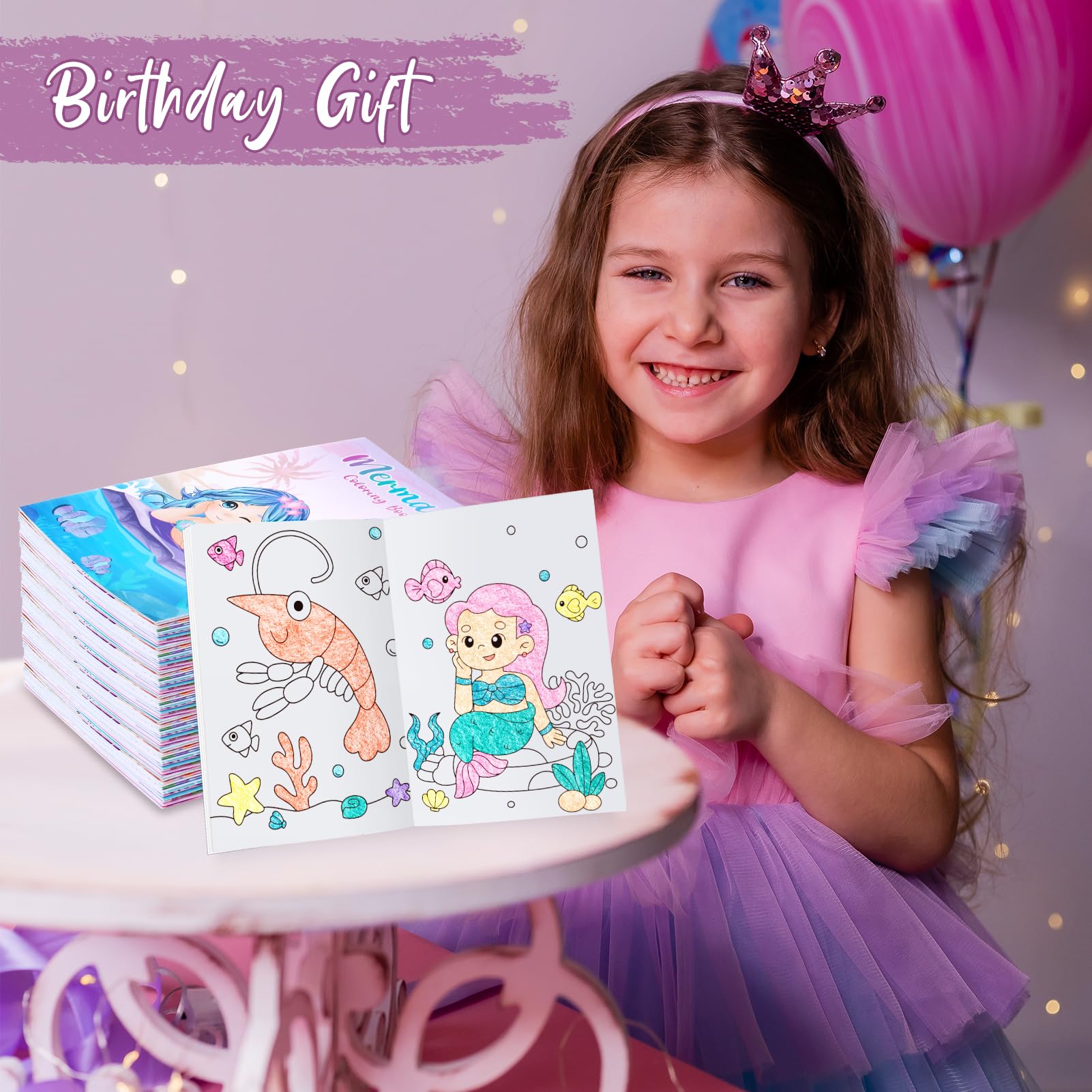 BenLouis 24-Pack Mini Mermaid Coloring Books for Kids Party Favors, 12 Unique Designs, 72 Patterns, Small Activity Books for Goodie Bags, Classroom Rewards, and Travel