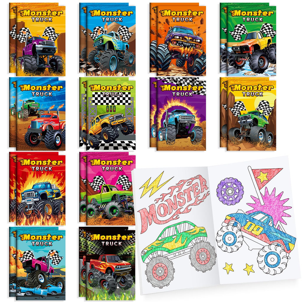 BenLouis 24-Pack Mini Monster Truck Coloring Books for Kids Party Favors