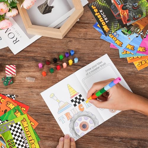 BenLouis 24-Pack Mini Monster Truck Coloring Books for Kids Party Favors