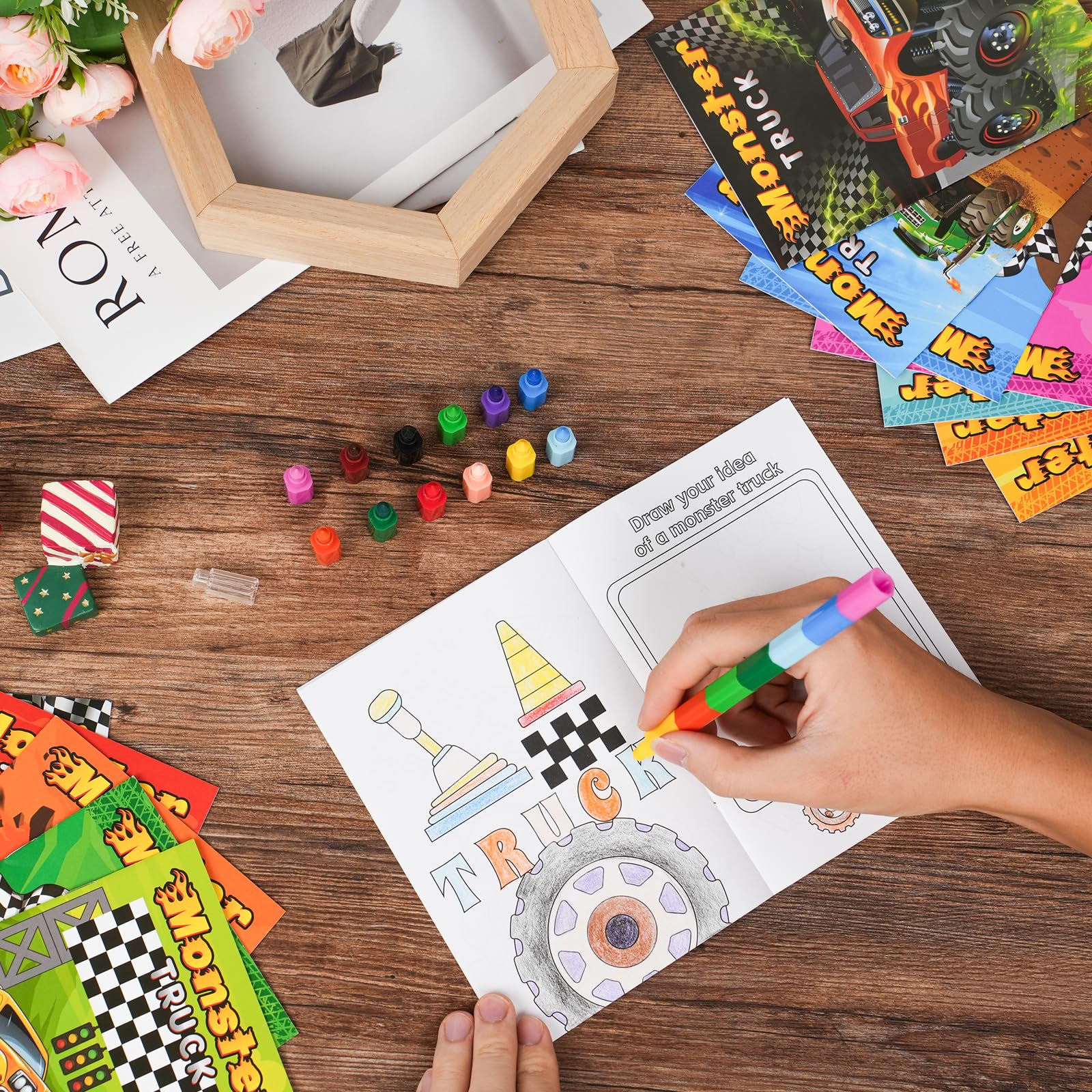 BenLouis 24-Pack Mini Monster Truck Coloring Books for Kids Party Favors