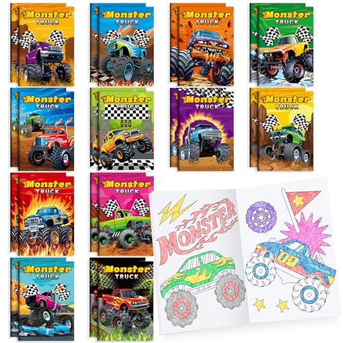 BenLouis 24-Pack Mini Monster Truck Coloring Books for Kids Party Favors