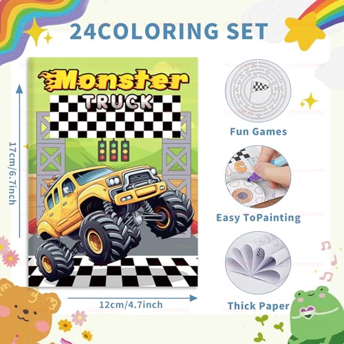 BenLouis 24-Pack Mini Monster Truck Coloring Books for Kids Party Favors