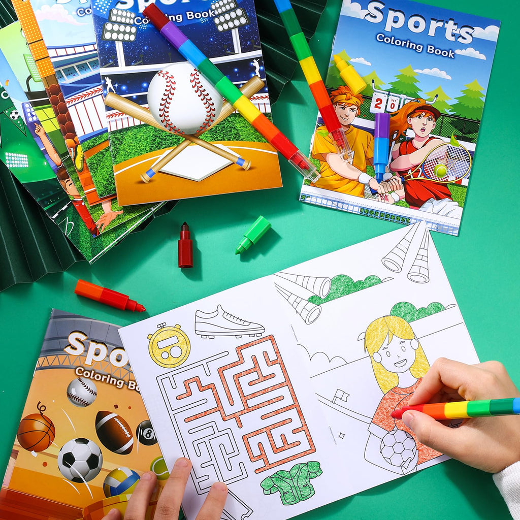 BenLouis 24-Pack Mini Sports Coloring Books – 12 Styles, 72 Patterns for Kids Party Favors