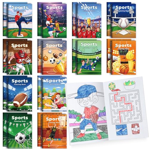 BenLouis 24-Pack Mini Sports Coloring Books – 12 Styles, 72 Patterns for Kids Party Favors