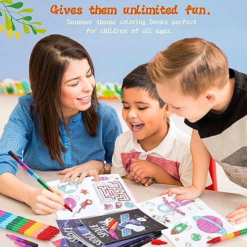 BenLouis 24 Pack Outer Space Mini Coloring Books for Kids - Astronaut Party Favors, Small Activity Books Bulk